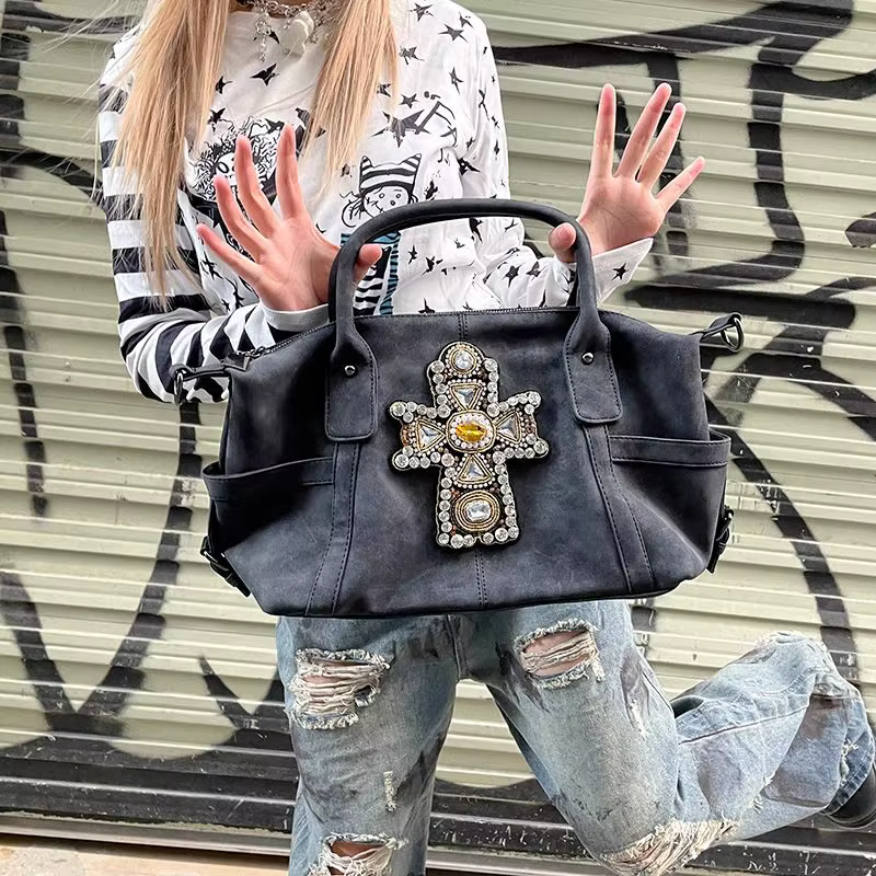 JIAERDI Vintage sous-culture croix fourre-tout sac à bandoulière femmes filles chaudes grande capacité Y2k sac à main dames Harajuku automne portefeuille nouveau