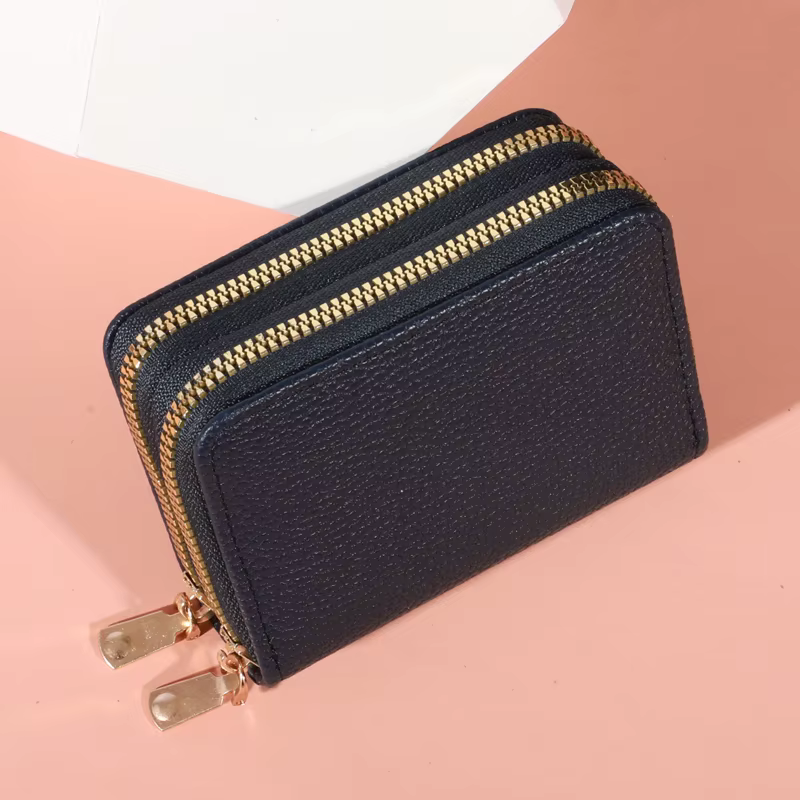 Femmes fermeture éclair Style court sac à main litchiPattern mode grande capacité Multi CaroSlot porte-monnaie
