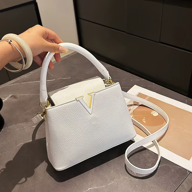 Nouveau Sac Seau Femme 2025 – Sac Bandoulière de Luxe à Motif Litchi – Petit Sac à Main