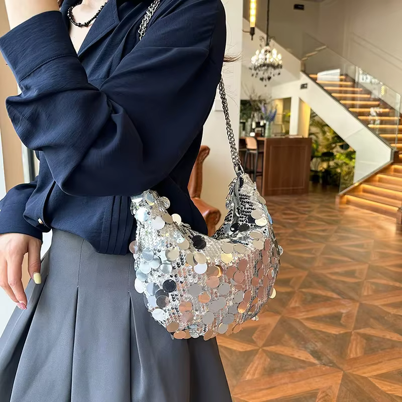 Sac à Main Demi-Lune Hobos à Paillettes pour Femme