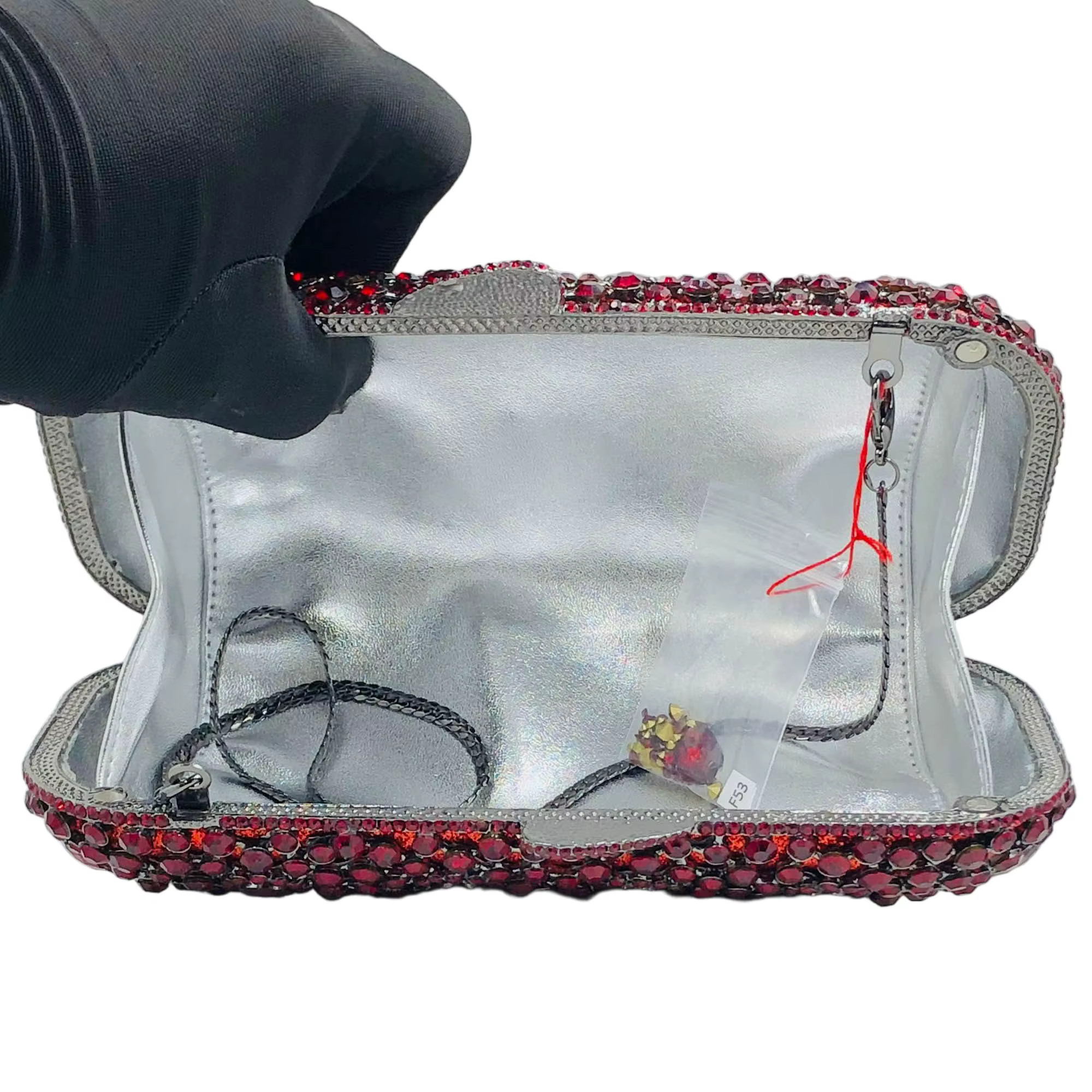Boutique de FGG Pochette en strass bordeaux pour femme