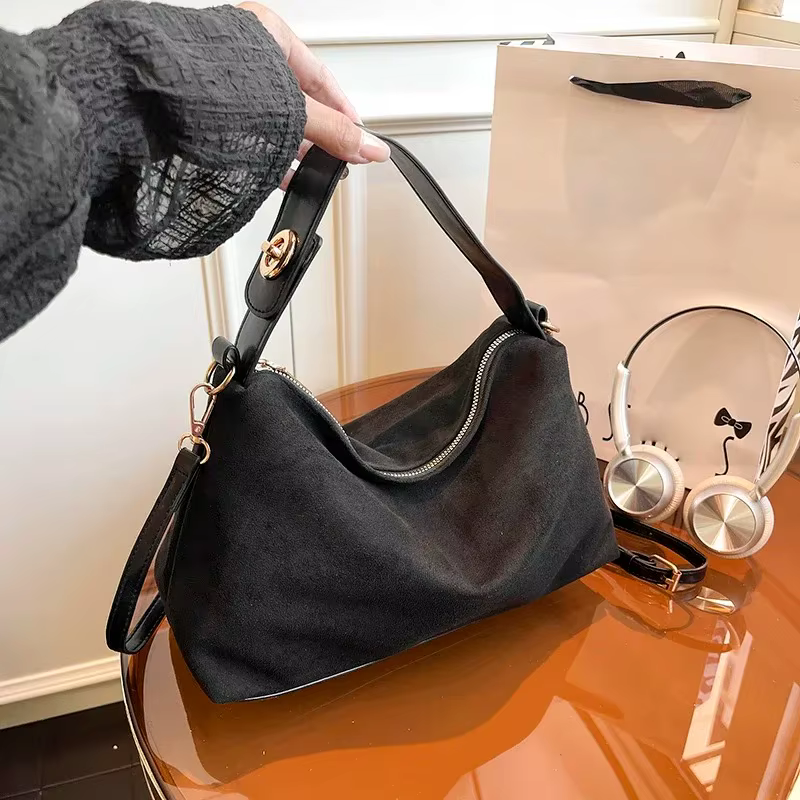 Faux daim couleur unie fermeture éclair doux sac carré confortable polyvalent Simple sacs à bandoulière 2025 hiver rétro mode fourre-tout décontracté