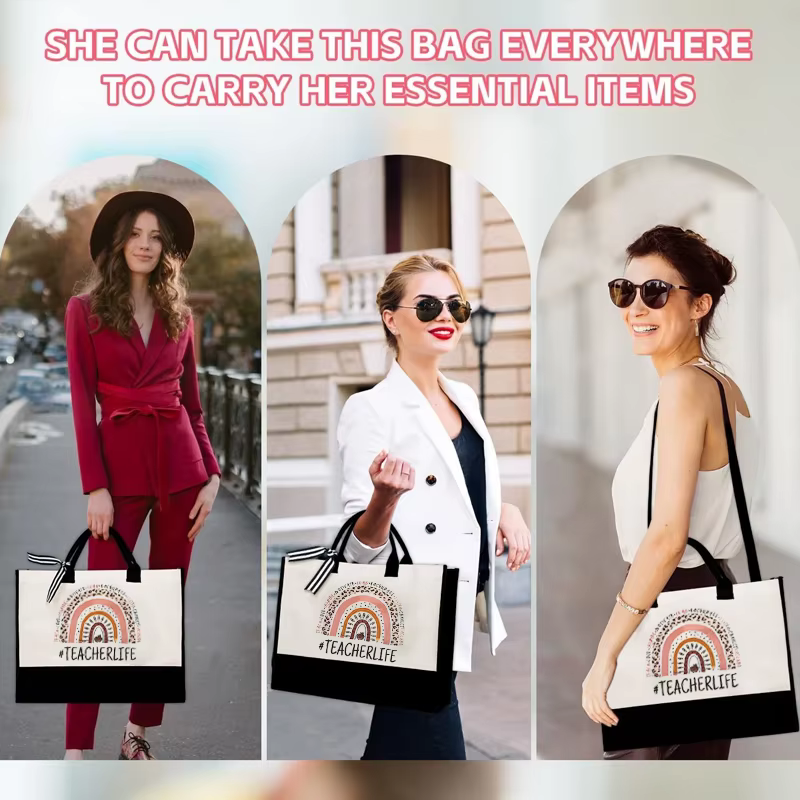 Sac fourre-tout en toile noir et blanc avec sangles