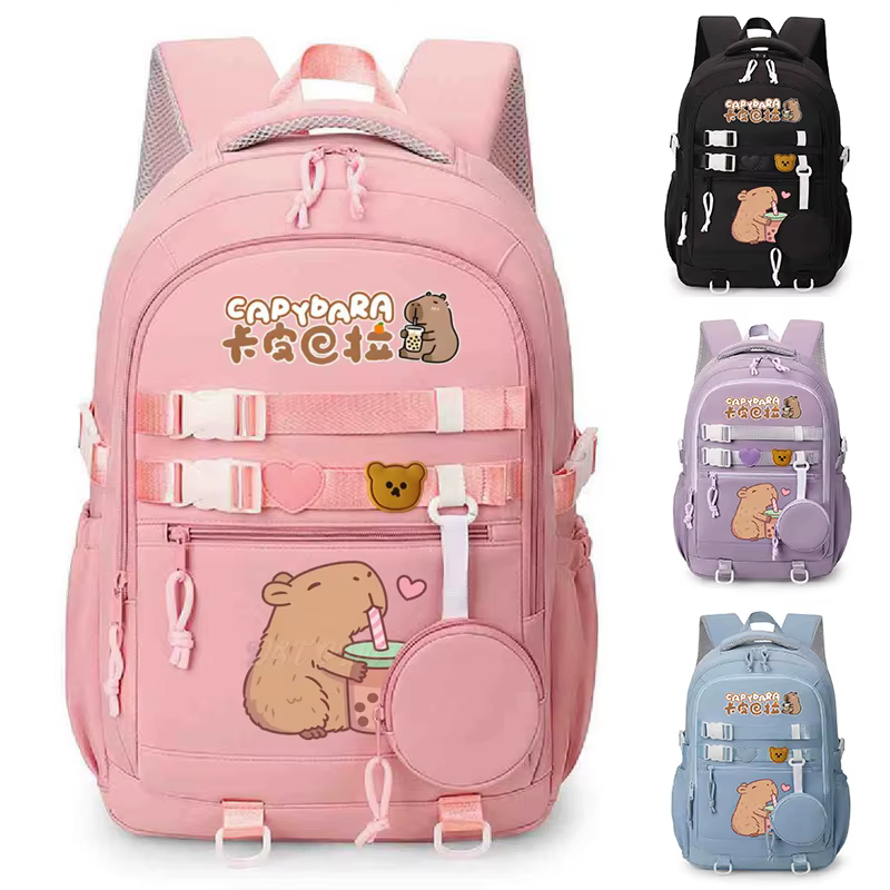 Mignon dessin animé Capybara bulle thé graphique école sacs à dos pour femmes filles ordinateur portable sac adolescent