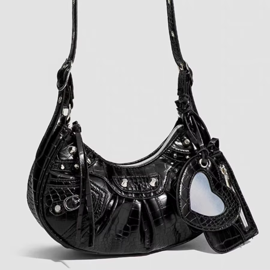 Sac de moto plissé à franges et rivets style punk 2025