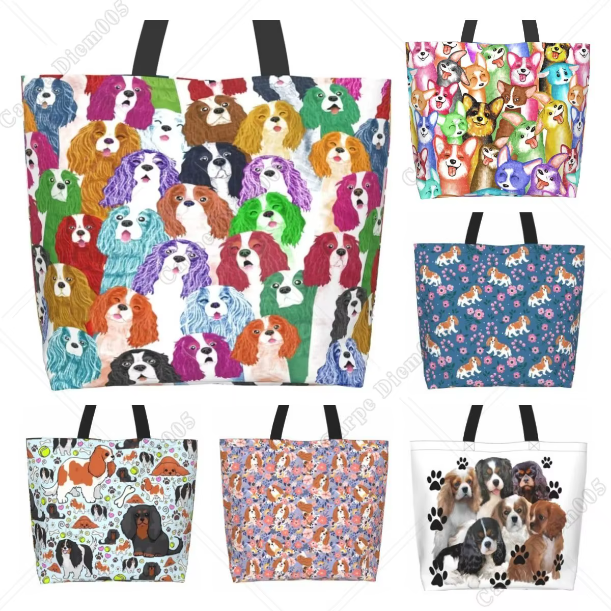 Sac fourre-tout coloré King Charles Spaniel Cartoon