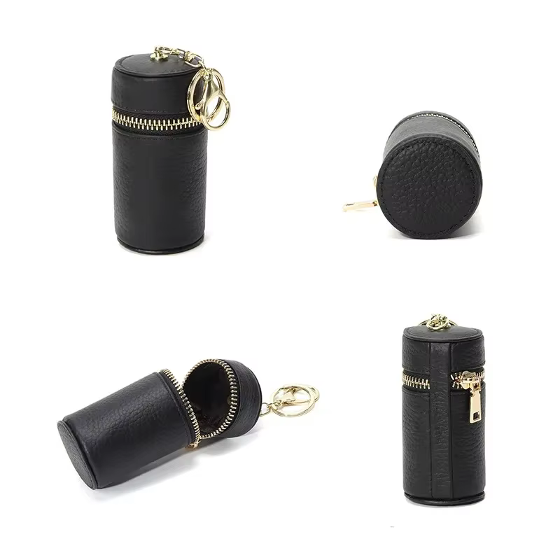 Mini sac de rouge à lèvres en cuir véritable avec porte-clés