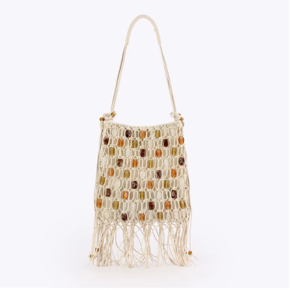 Sac à bandoulière perlé à pompons