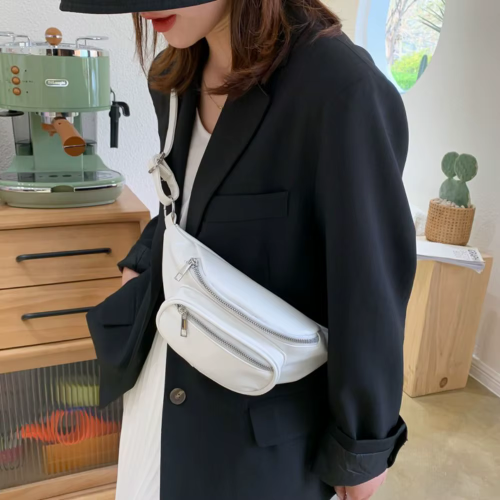 Sacs banane en PU, sac de poitrine en cuir PU de couleur unie pour femme