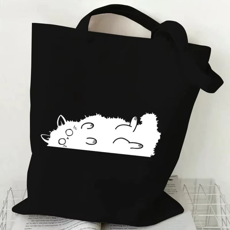Sac fourre-tout en toile imprimé chat