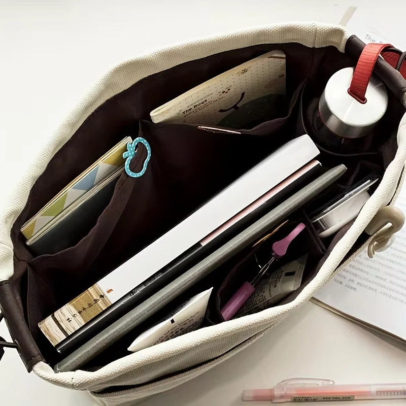 Sac à cordon en toile avec doublure intérieure multi-poches