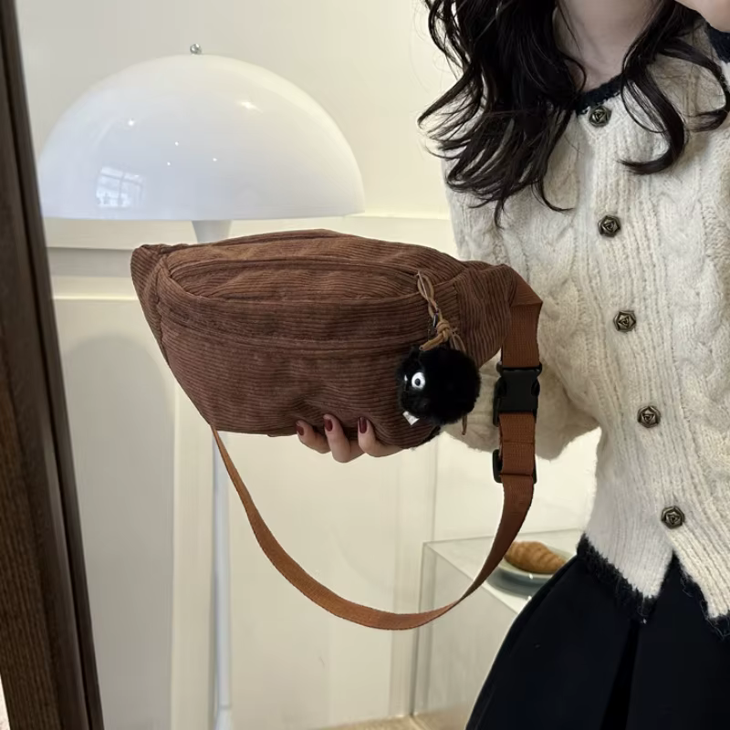 Sac banane femme en velours côtelé et toile