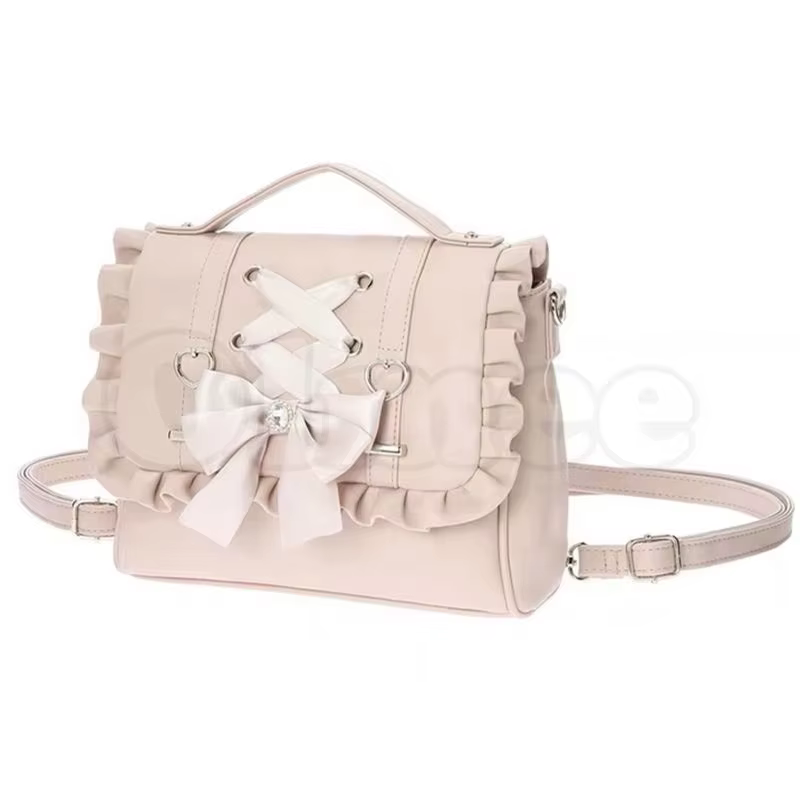 Sac Lolita en cuir PU, sac d'école rose noir
