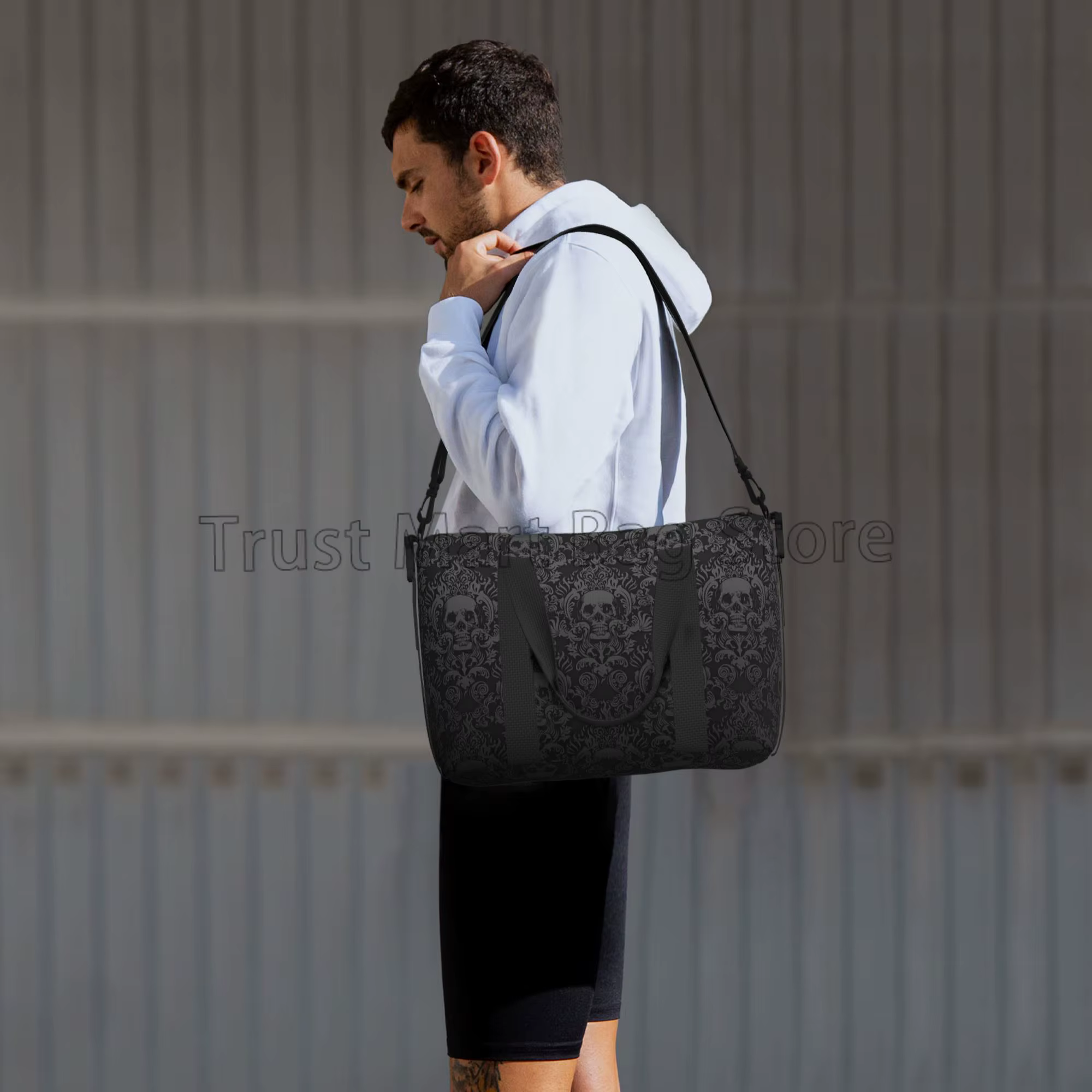 Sac de voyage gothique noir imprimé damassé