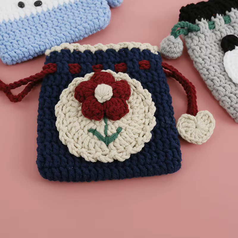 2025 nouveau dessin animé à la mode tissé à la main sac à cordon tisserand fille crochet