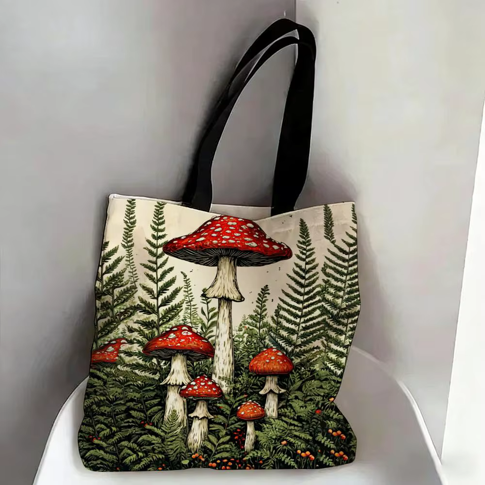 Sacs de rangement à motif champignon, sacs fourre-tout à bandoulière en toile imprimée double face, sacs de shopping tendance, sacs écologiques, sacs cadeaux