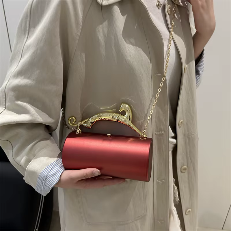 Animaux léopard poignée en métal pochette de soirée à la mode sac à main de fête dame de haute qualité acrylique épaule