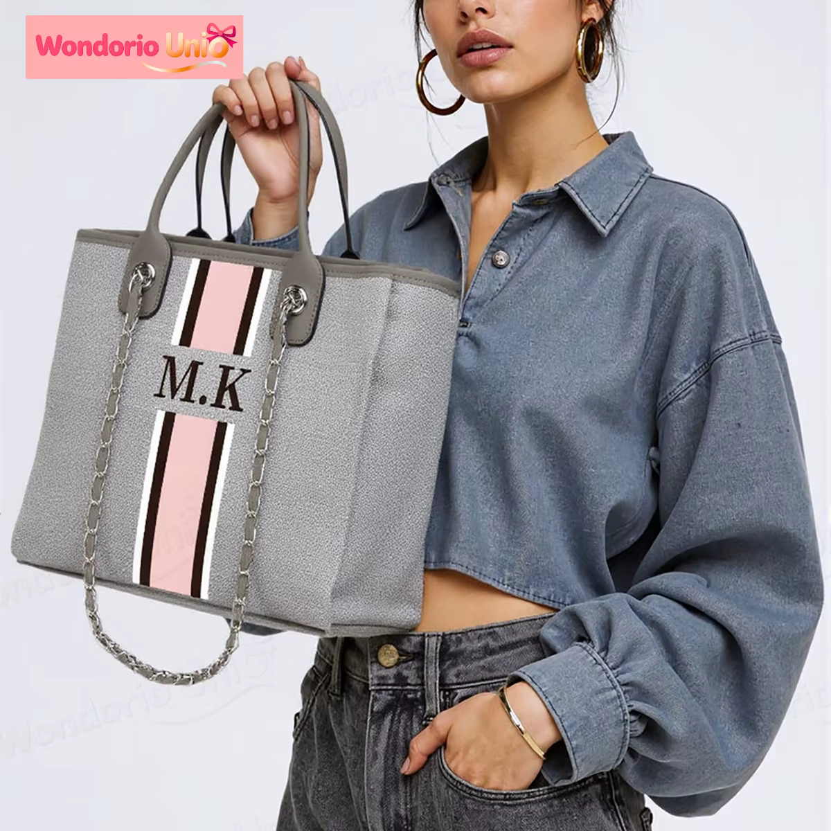 Sac fourre-tout en toile personnalisé avec monogramme