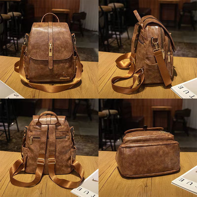Sac à dos de voyage vintage en cuir souple pour femmes