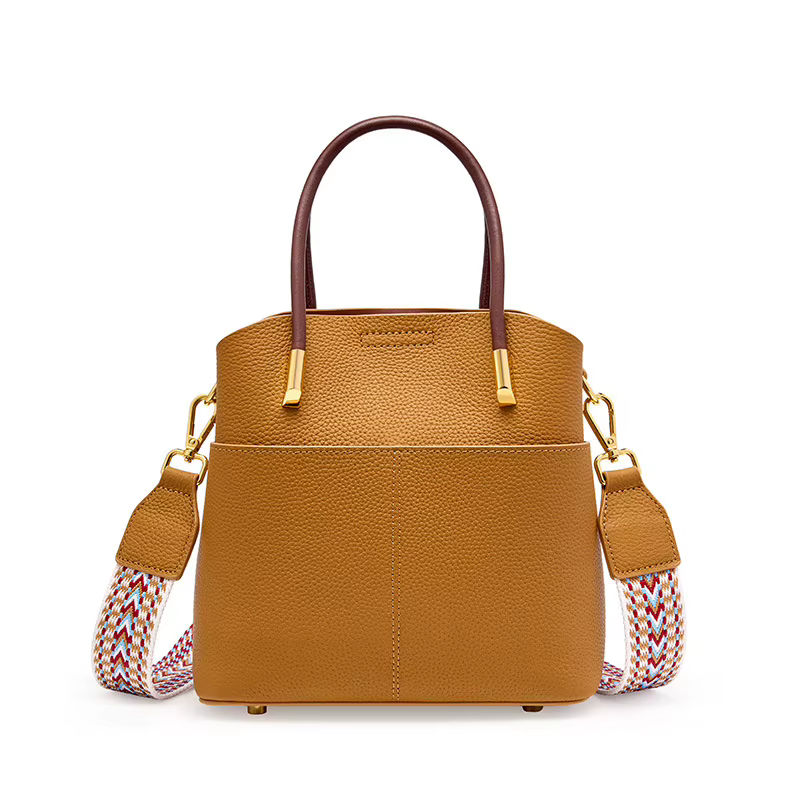 Sac seau en cuir véritable pour femme avec poignée supérieure et bandoulière amovible
