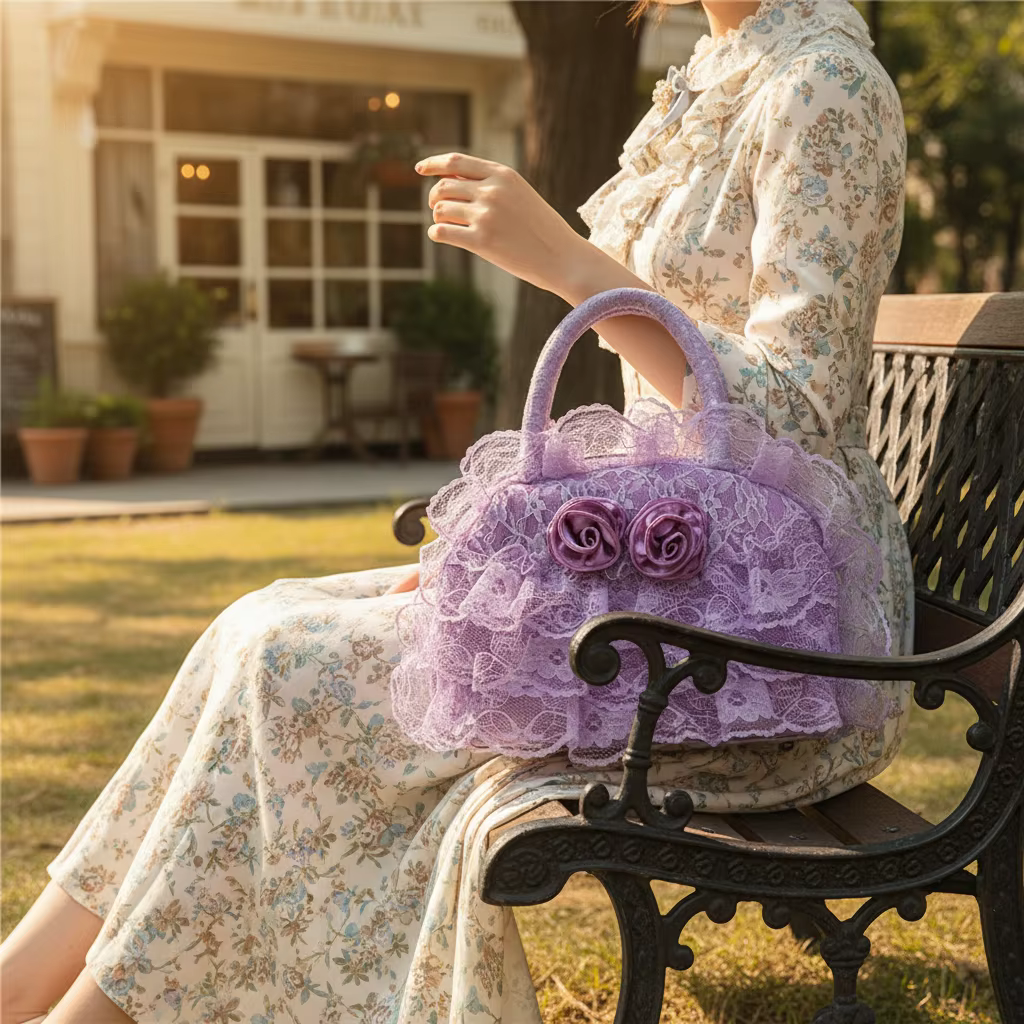 Sac à main de style rétro pour femmes avec garniture à volants en dentelle pour les voyages quotidiens