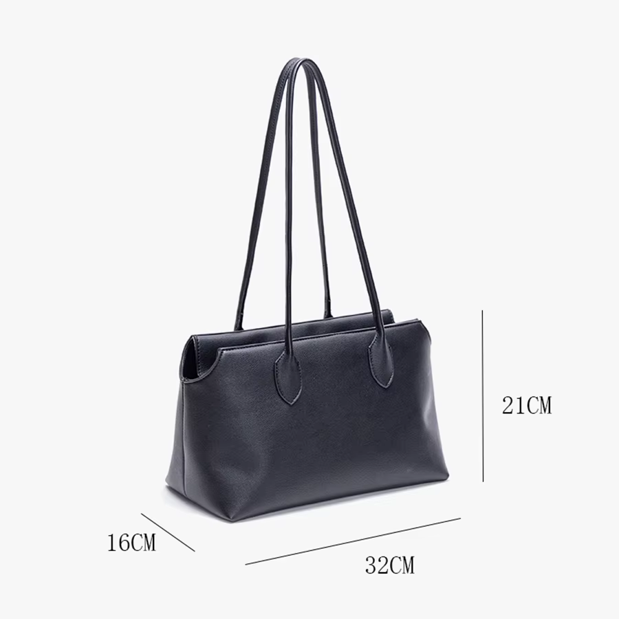 Sac à poignée supérieure noir en cuir Pu souple, fourre-tout de couleur unie avec fermeture éclair, sac à bandoulière simple pour femmes, grande capacité décontracté polyvalent