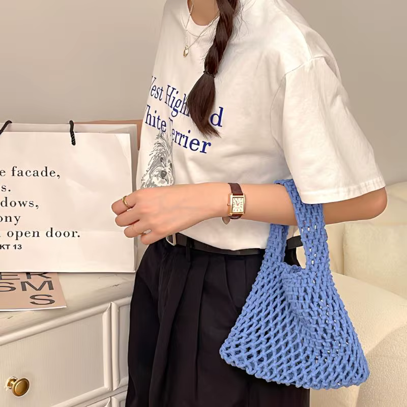 Sac à main tricoté, pochette à bandoulière tissée à la main ajourée