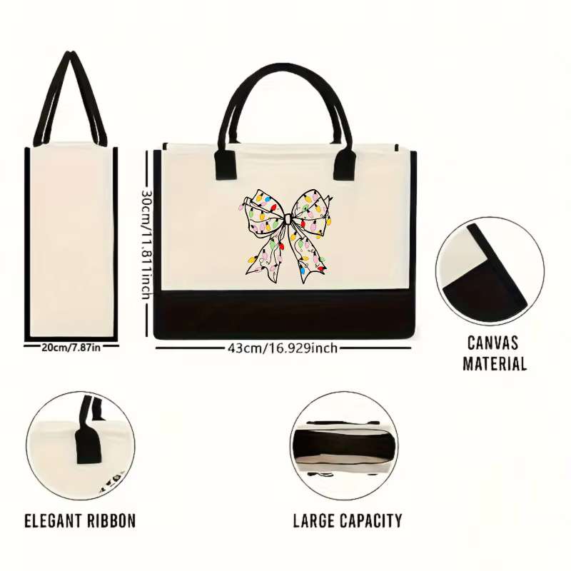 Sac à main en toile blanche avec imprimé nœud coloré