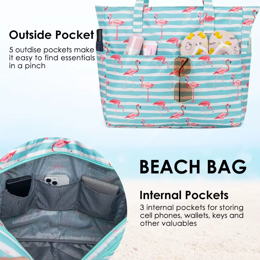KABAQOO Sac de plage extra large imperméable et résistant au sable pour femme avec fermeture éclair et compartiment