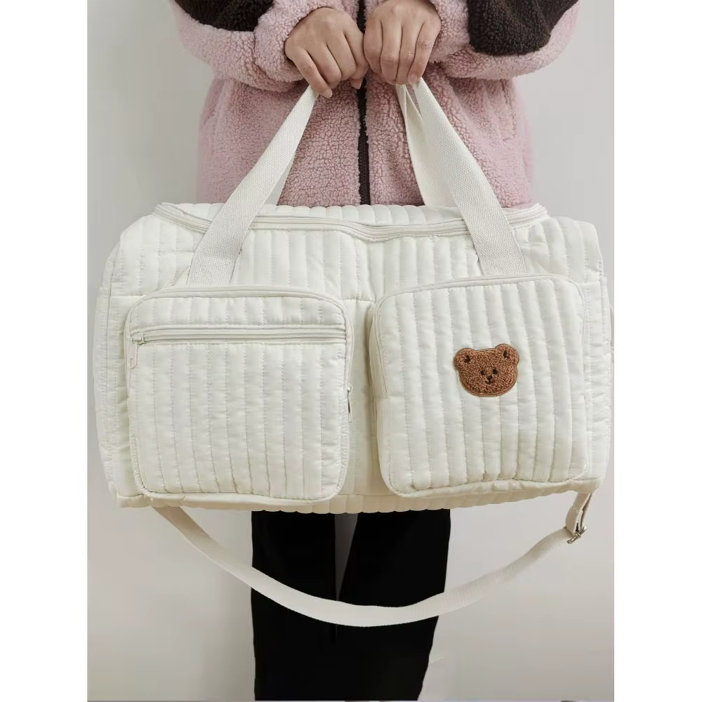 Petit ours brodé sac à couches pour bébé grande capacité pratique sac fourre-tout à langer avec bandoulière loisirs