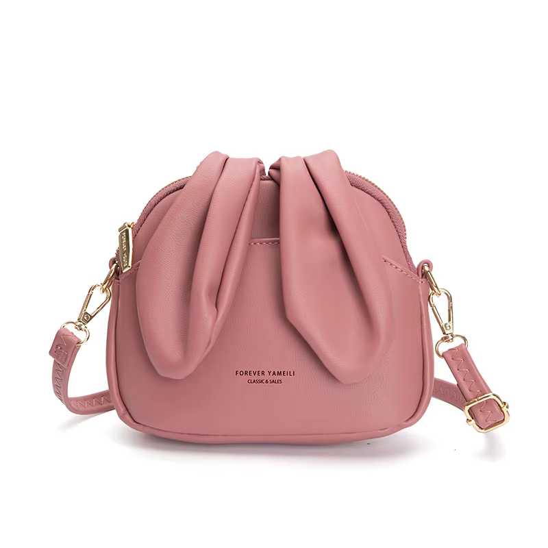 Sac bandoulière petit format en similicuir avec oreilles de lapin pour femme 2026 – Rose
