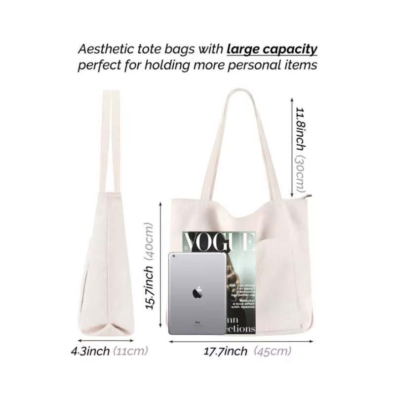 Sac fourre-tout en velours côtelé pour femme
