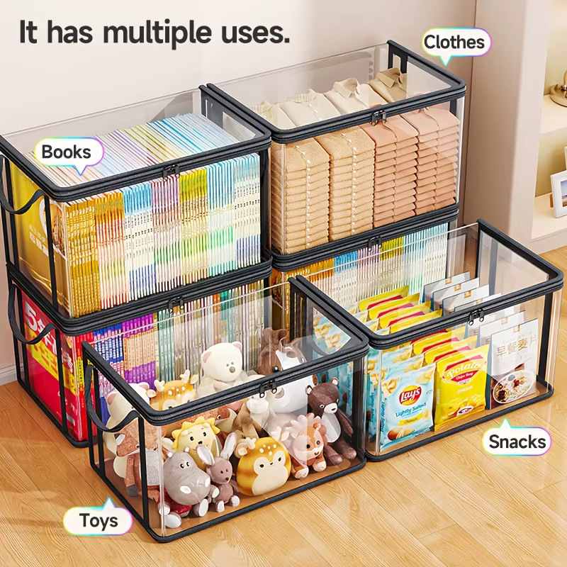 Sac de rangement en PVC avec couvercle rabattable et fenêtre de visualisation – Organisateur rectangulaire durable pour