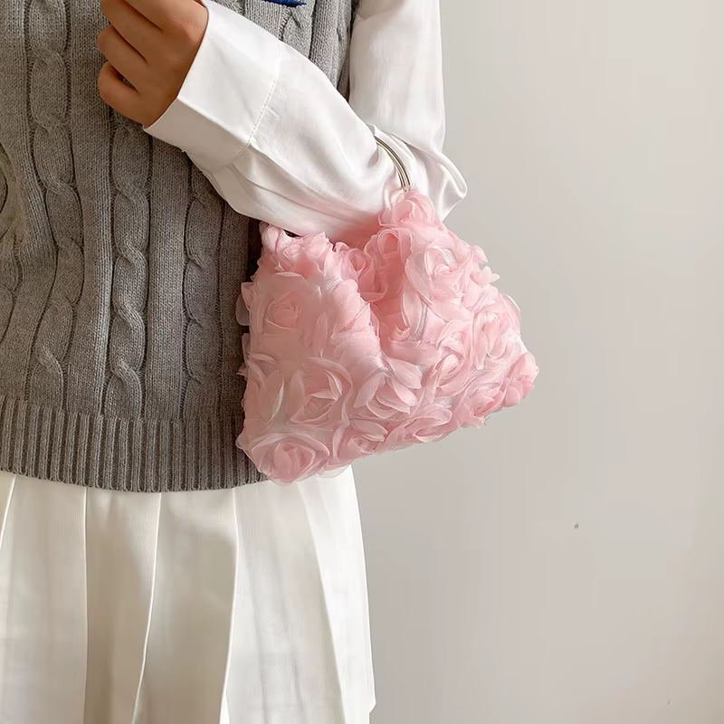Sacs fourre-tout de luxe à fleurs roses pour femmes