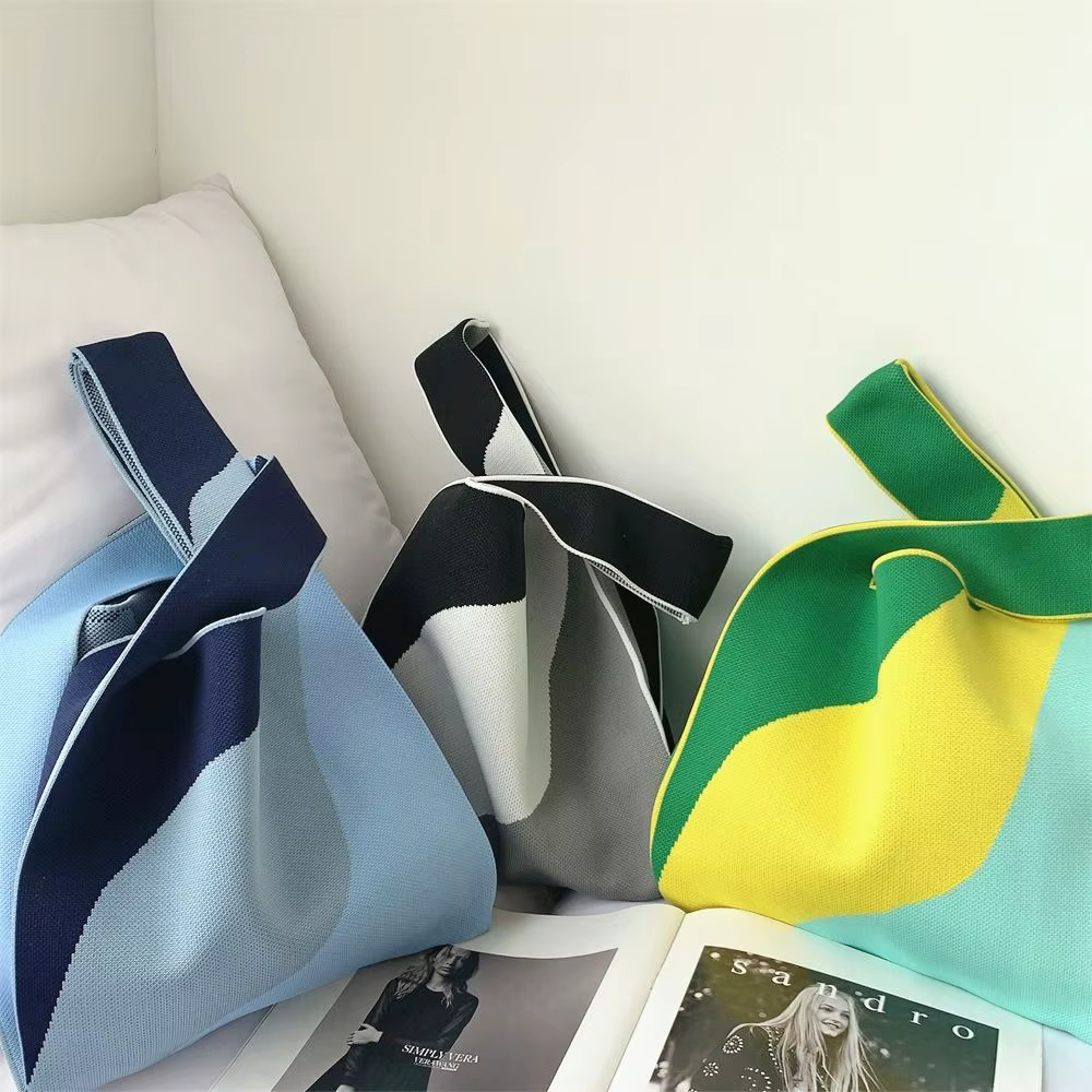 Sac à main en tricot à motifs géométriques réutilisables pour femme