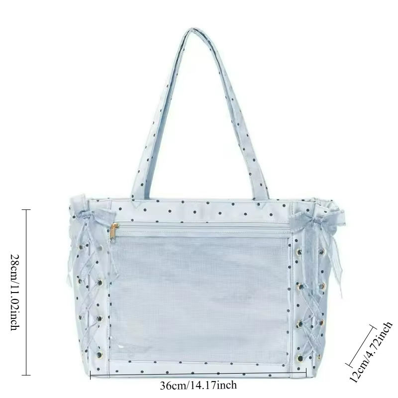 Sac à poignée supérieure pour femmes, sac à bandoulière en ruban de Satin à pois, grande capacité pour étudiants, Texture confortable et polyvalente, sac Ita