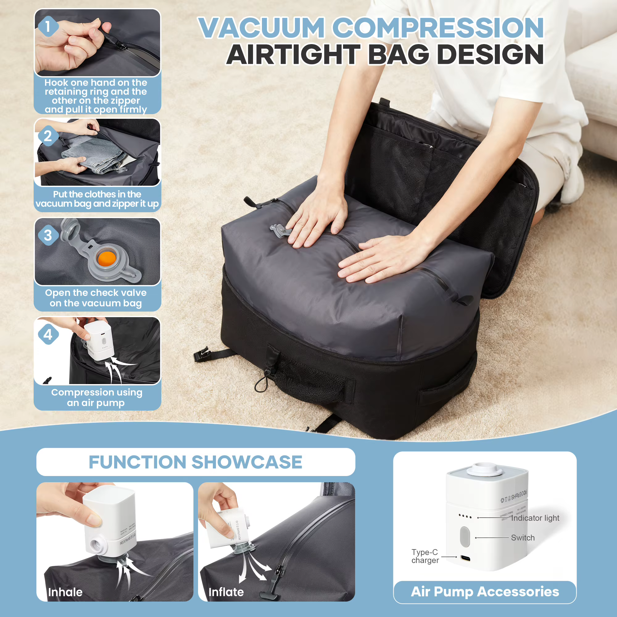 Sac à dos de randonnée à compression sous vide pour homme