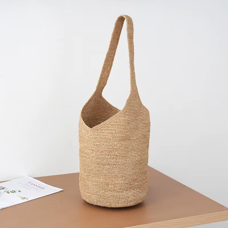 Sac seau en paille tressé à la main pour femme