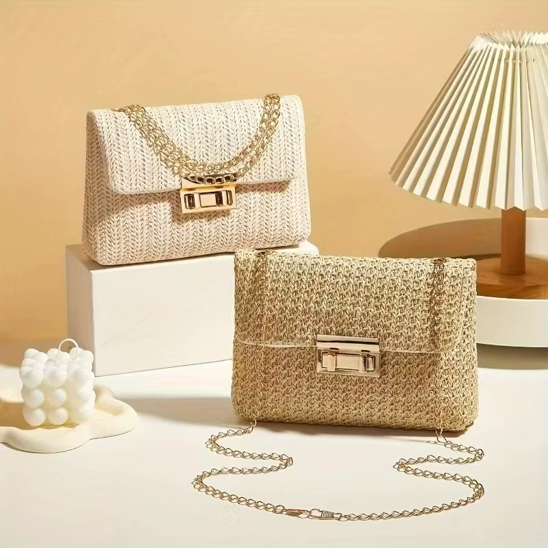 Sac à main pour femme en paille tressée de style rétro tendance