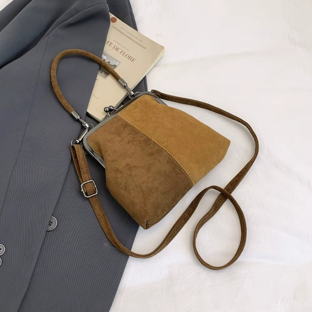 Sac à main rétro grande capacité en cuir PU givré avec fermoir Kiss Lock