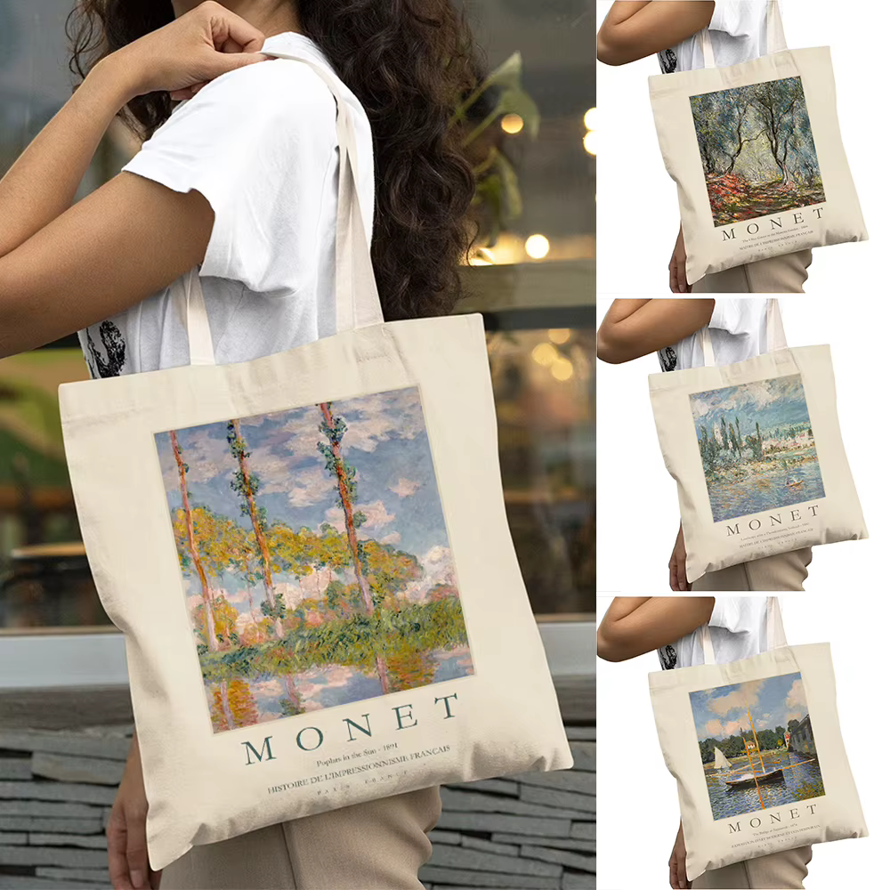 Vintage Claude Monet fille épaule fourre-tout sac à main dame sacs à provisions paysage exposition Art femmes grand sac de shopping 40x45 cm