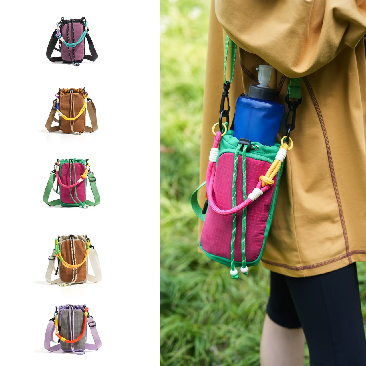 Sac seau coréen minimaliste à cordon de serrage – Sac bandoulière souple en coton et lin pour femme