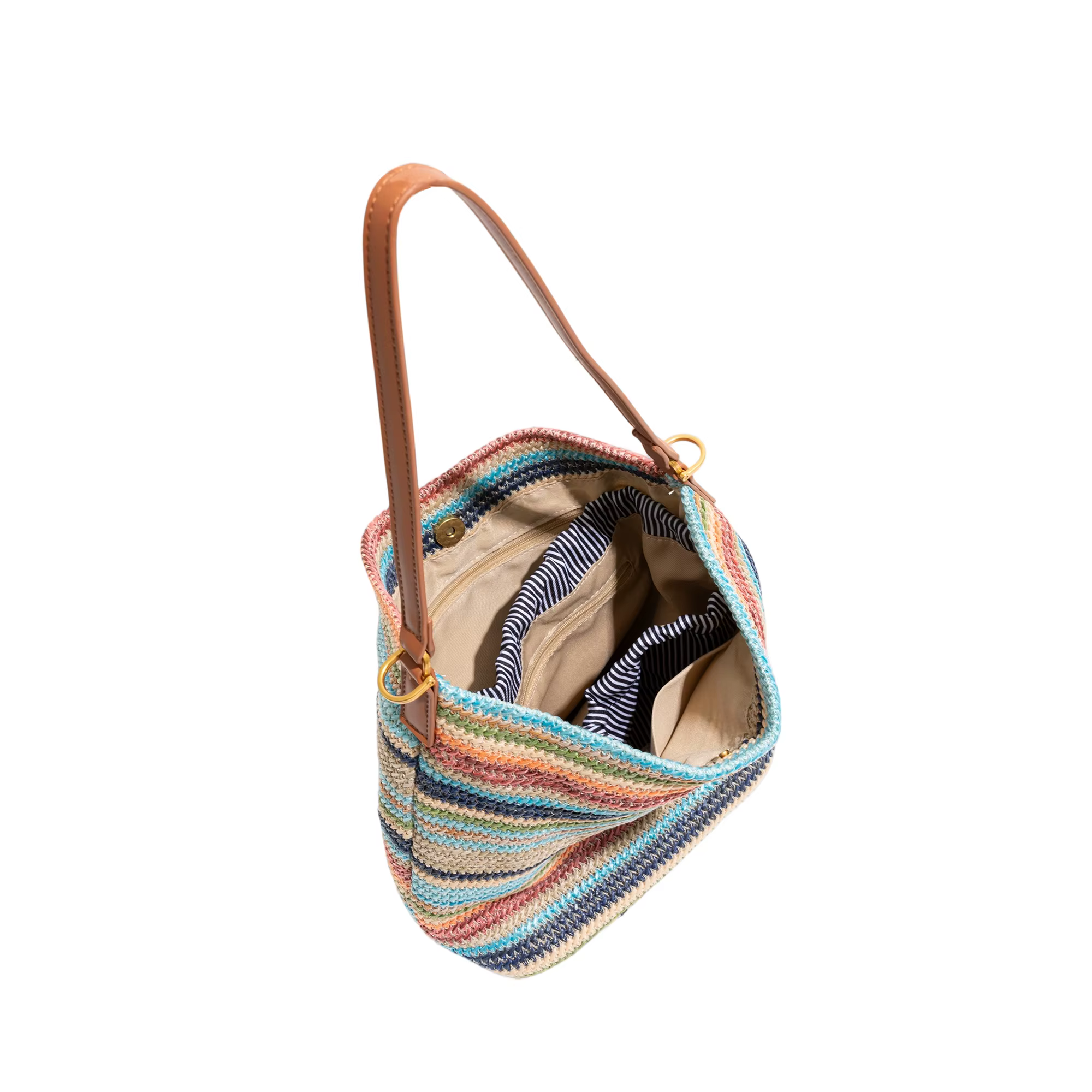 Sac fourre-tout rayé coloré en stock avec poignée supérieure en cuir