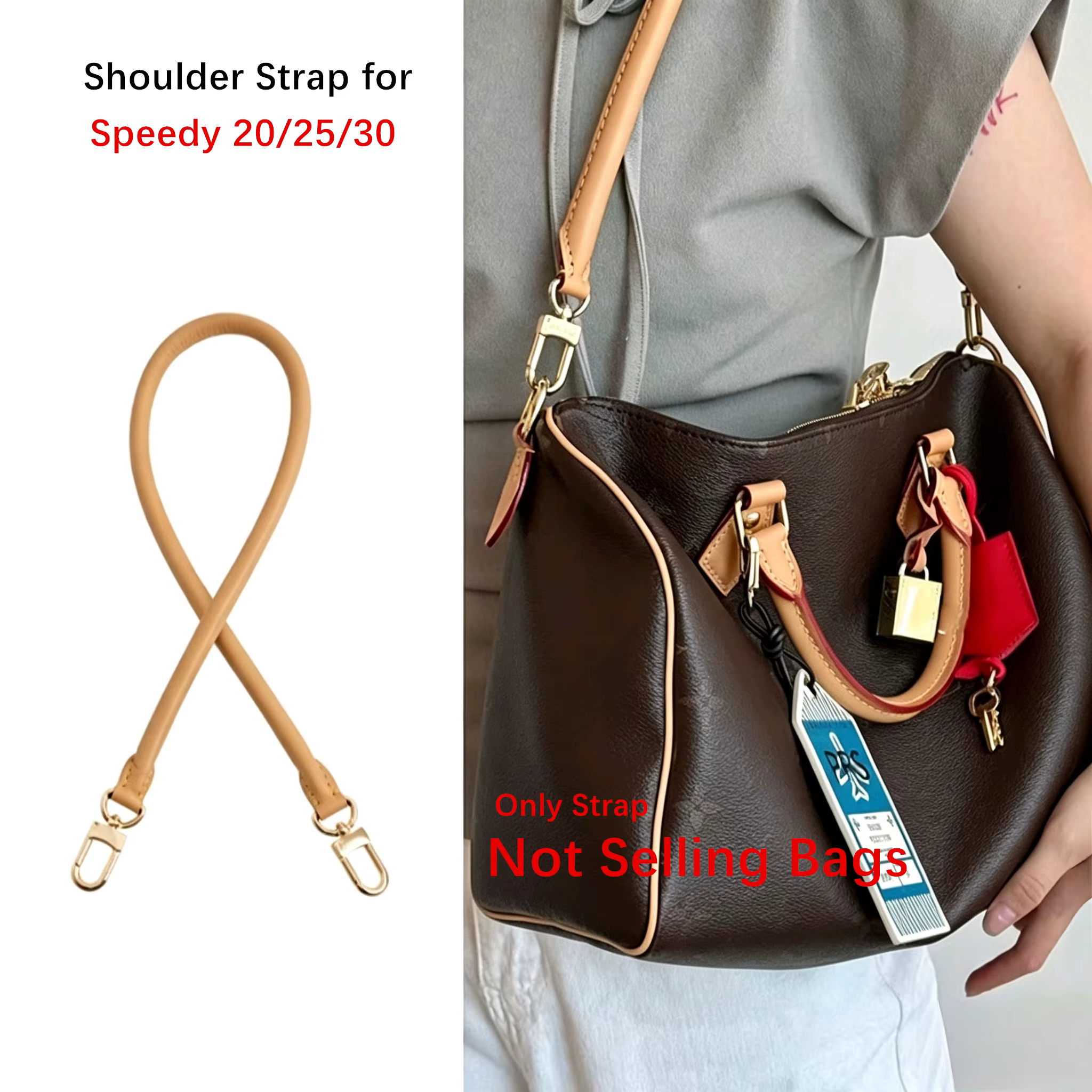 Sangle de sac en cuir Vachetta 100% authentique pour LV Speedy 20 25 30