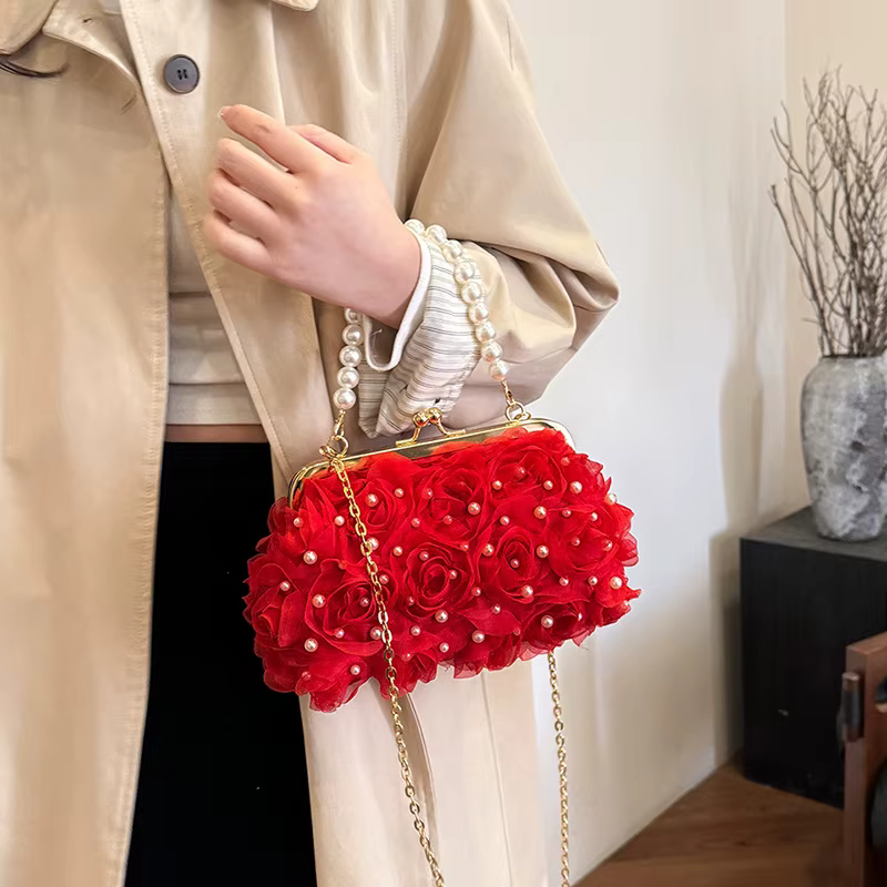 Sac de soirée à fleurs de Rose pour femmes