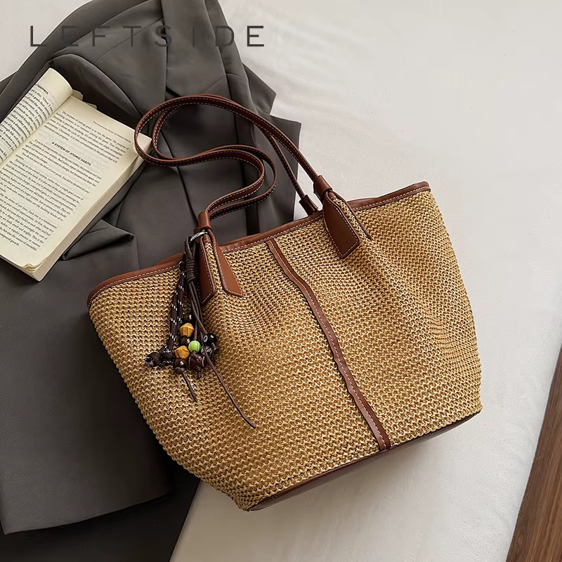 Sac fourre-tout en cuir tressé grande capacité pour femme