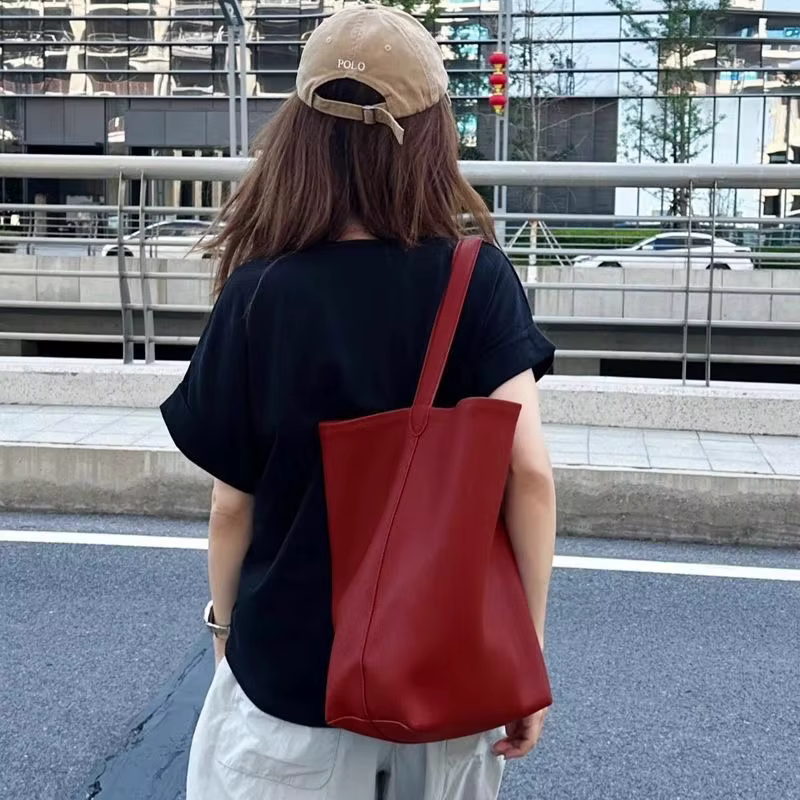 Sac fourre-tout rétro à coutures rouges pour femmes