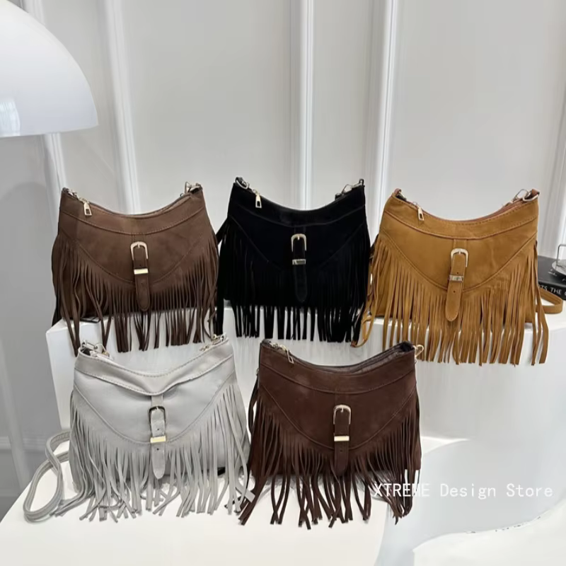 Sac à bandoulière rétro à franges pour femmes