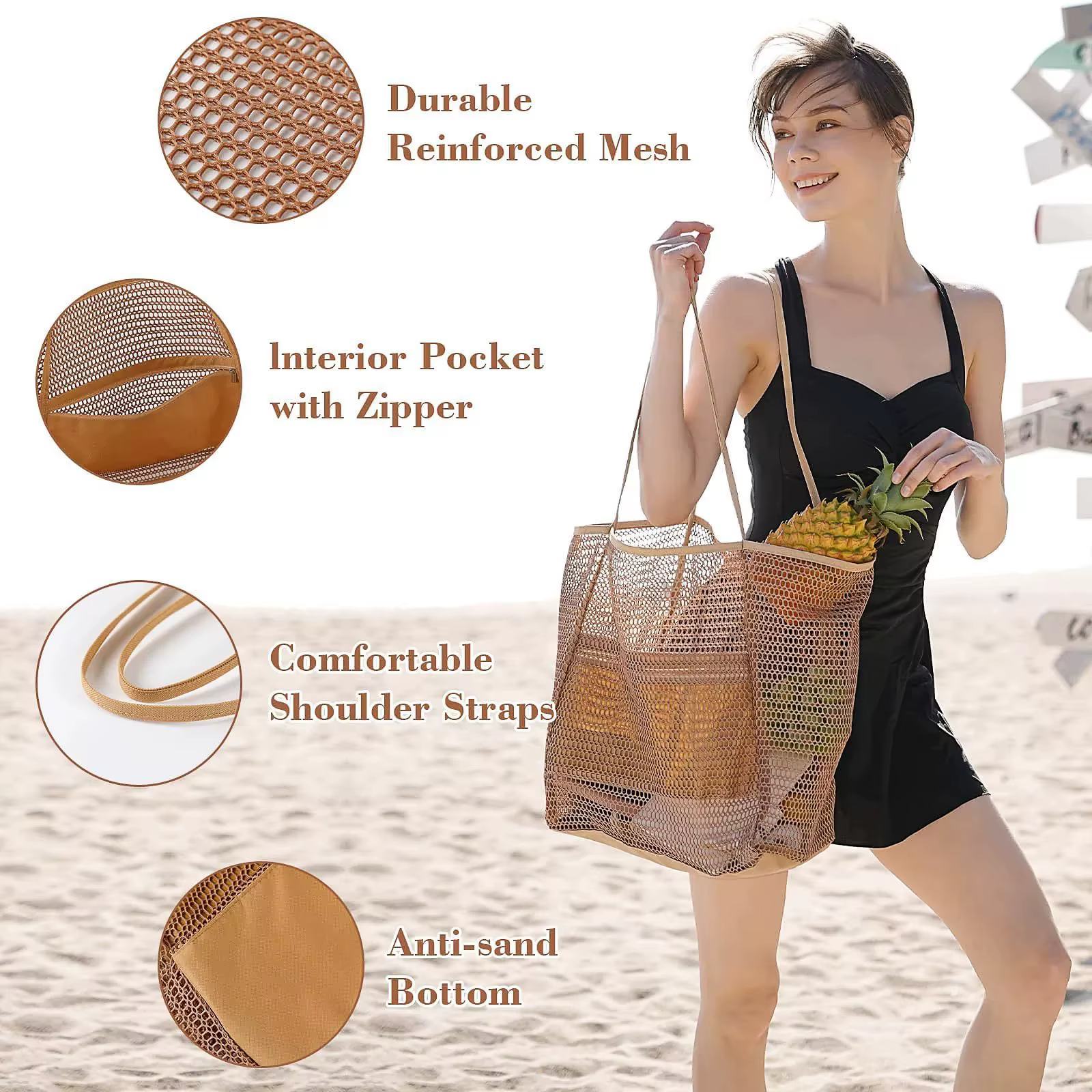 Grand sac de plage en maille pour femme