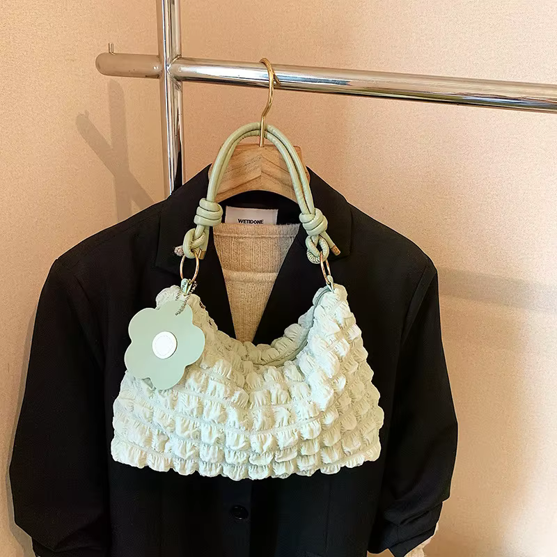 Sac fourre-tout décontracté plissé couleur unie pour femme